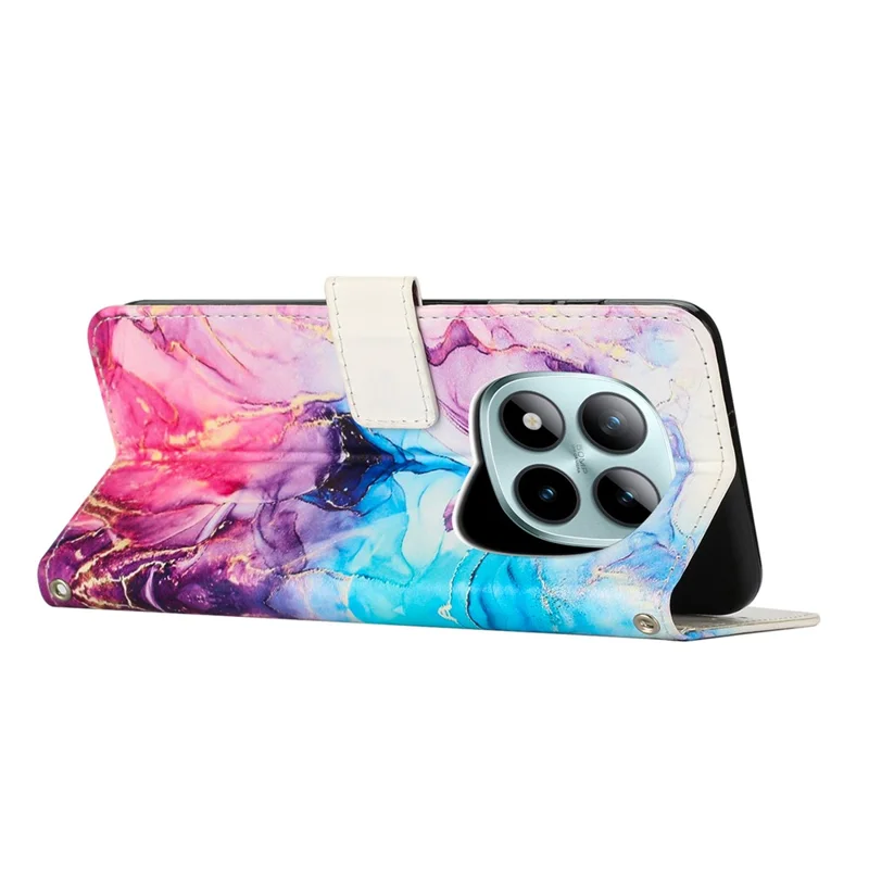 Achat en gros pour étui pour Xiaomi Redmi Note 15 Pro 4G (Global) portefeuille support motif marbre en cuir PU rabat avec dragonne - Rose / Violet