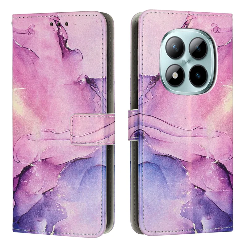 Compra al por mayor de funda cartera con soporte para Xiaomi Redmi Note 15 Pro+ 5G (Global) / Poco M8 Pro 5G, funda abatible de cuero PU con patrón de mármol y correa de muñeca - Morado