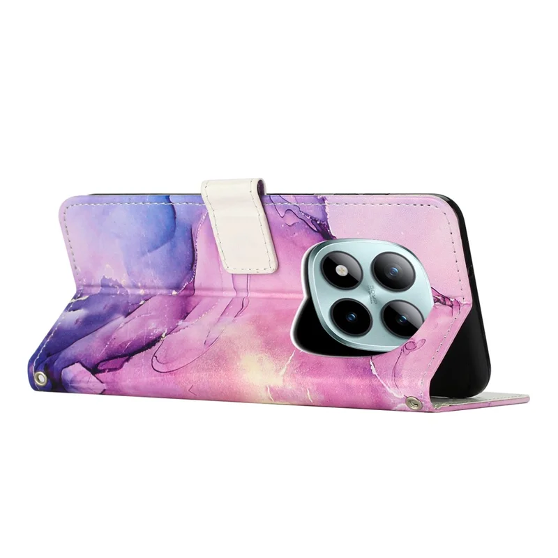 Bulk Purchasing For Xiaomi Redmi Note 15 Pro 5G (Global) Case Wallet Stand Marble Pattern PU Leather Flip Phone Cover with Wrist Strap - Purple