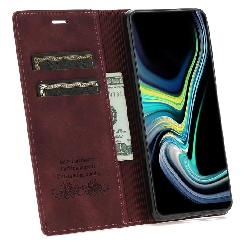 For Samsung Galaxy S23+ Magnetic Auto-absorbed PU Leather Phone Case Folio Flip Stand Wallet Cover - Wine Red