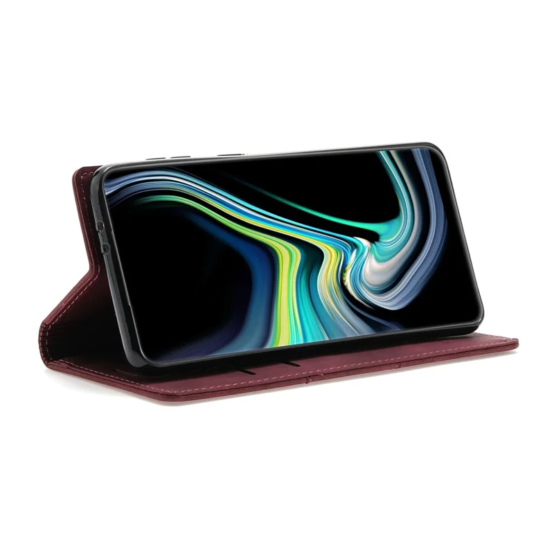 For Samsung Galaxy S23+ Magnetic Auto-absorbed PU Leather Phone Case Folio Flip Stand Wallet Cover - Wine Red