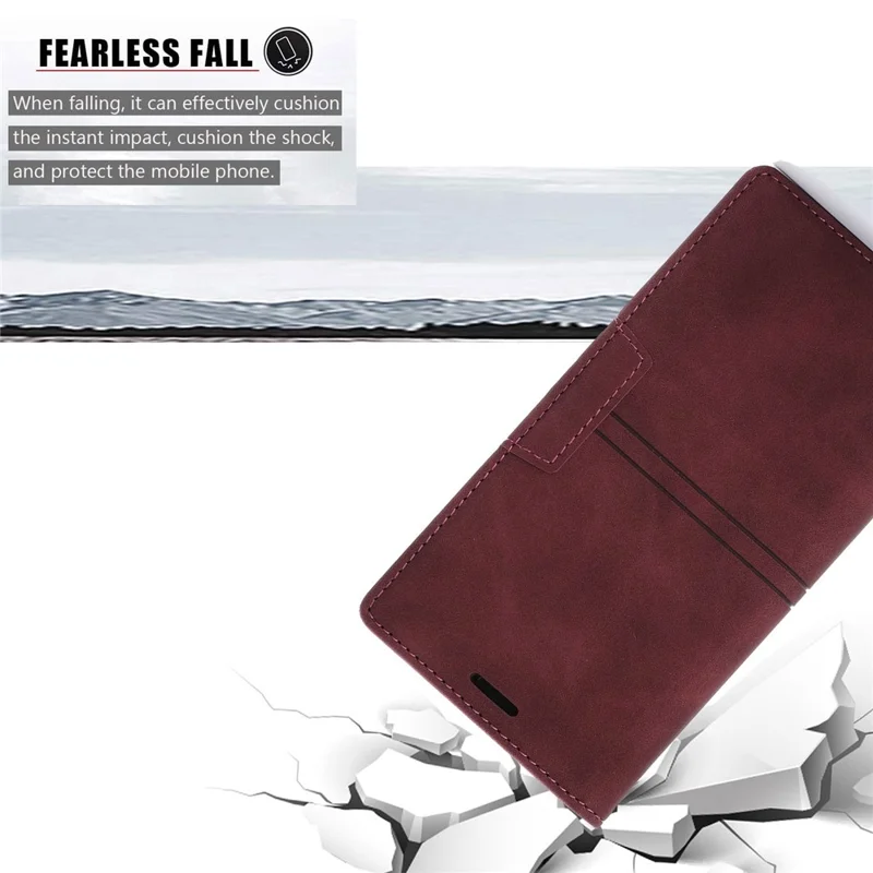 For Samsung Galaxy S23+ Magnetic Auto-absorbed PU Leather Phone Case Folio Flip Stand Wallet Cover - Wine Red