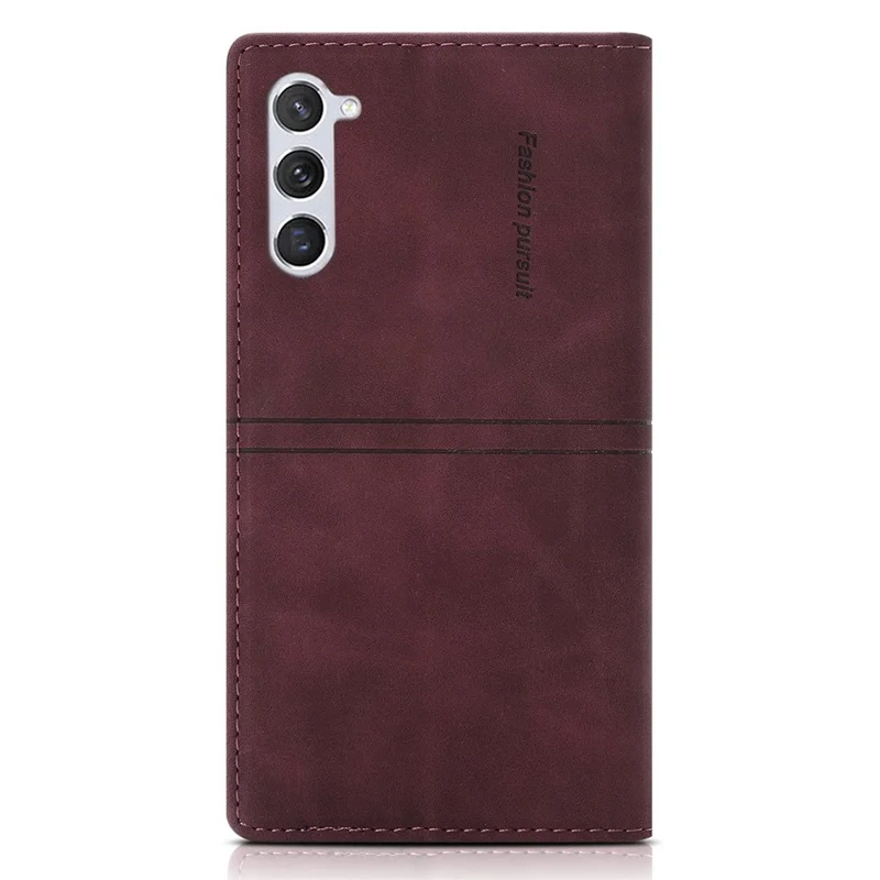 For Samsung Galaxy S23+ Magnetic Auto-absorbed PU Leather Phone Case Folio Flip Stand Wallet Cover - Wine Red