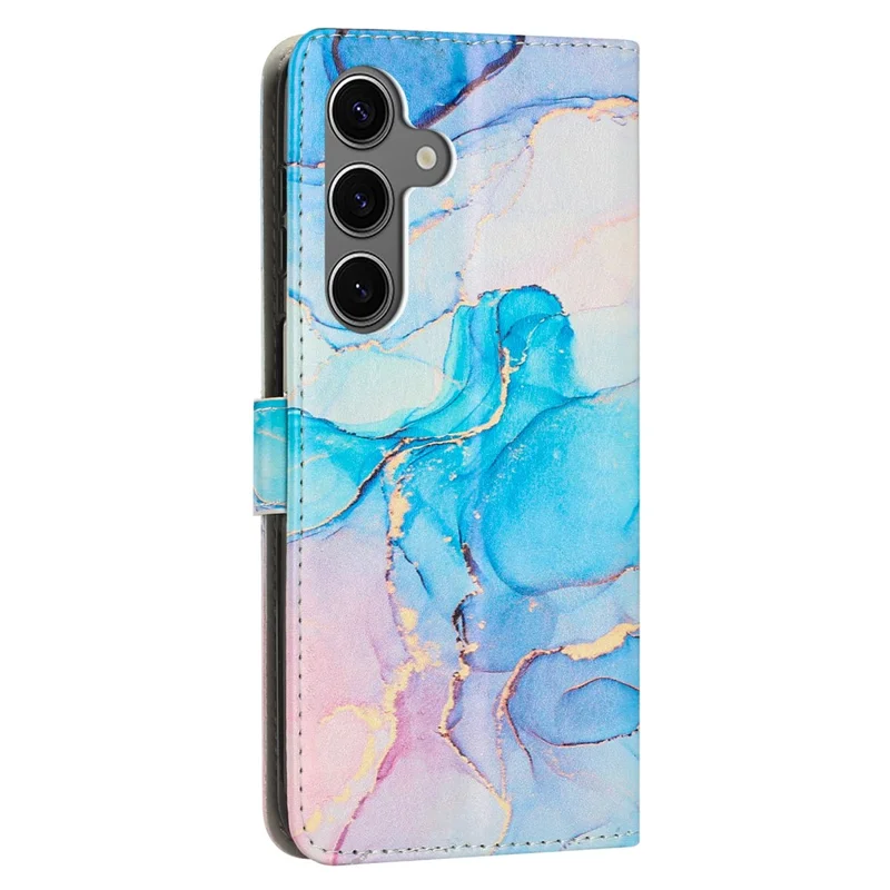 Custodia Stand in Bulk per Samsung Galaxy S25+ / S24+ con Motivo Marmorizzato, Cover Pieghevole in PU Leather con Tracolla da Polso - Rosa / Verde