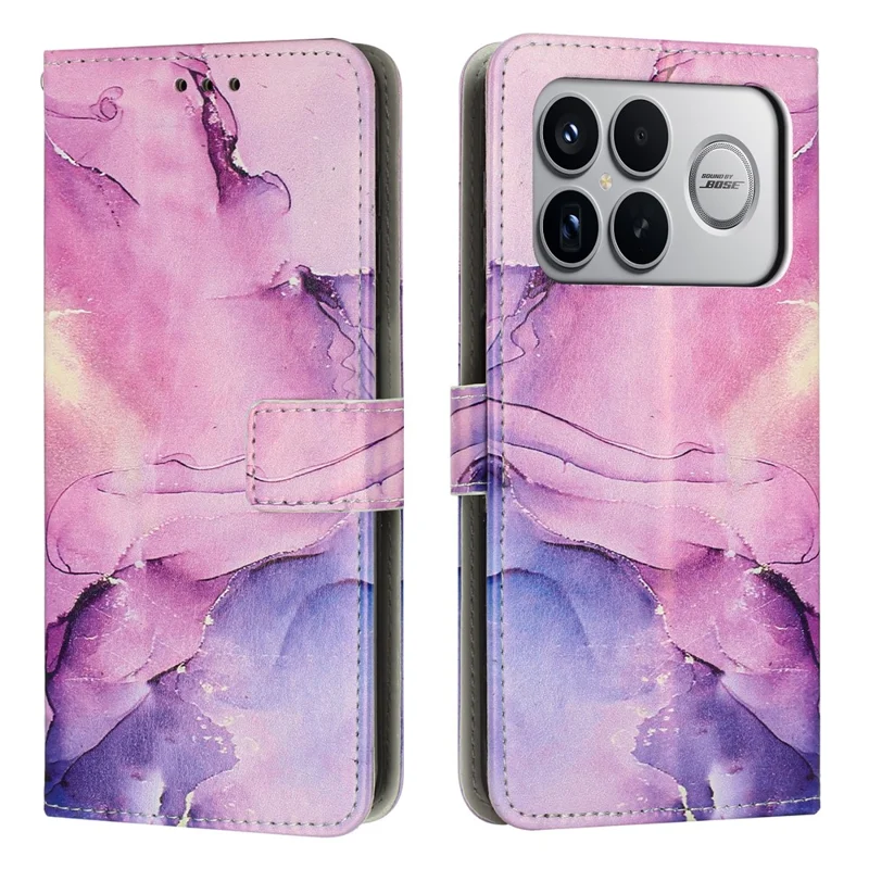 Coque avec support, motif marbre, en cuir PU, avec dragonne - Violet, pour achat en gros, compatible Xiaomi Poco F8 Ultra / Redmi K90 Pro Max 5G