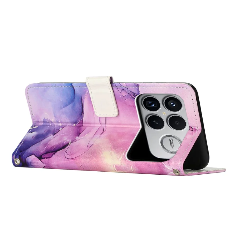 Coque avec support, motif marbre, en cuir PU, avec dragonne - Violet, pour achat en gros, compatible Xiaomi Poco F8 Ultra / Redmi K90 Pro Max 5G