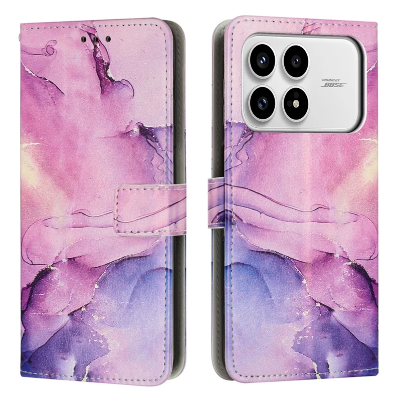 Bulk Purchasing Stand Case For Xiaomi Poco F8 Pro  /  Redmi K90 5G Marble Pattern PU Leather Wallet Phone Cover - Purple