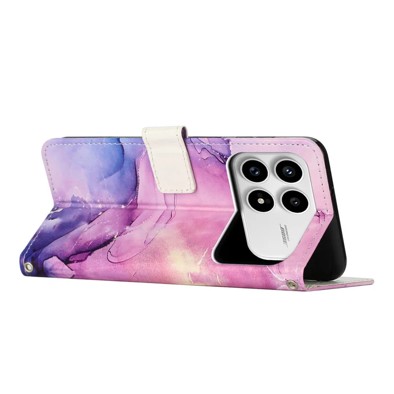 Bulk Purchasing Stand Case For Xiaomi Poco F8 Pro  /  Redmi K90 5G Marble Pattern PU Leather Wallet Phone Cover - Purple