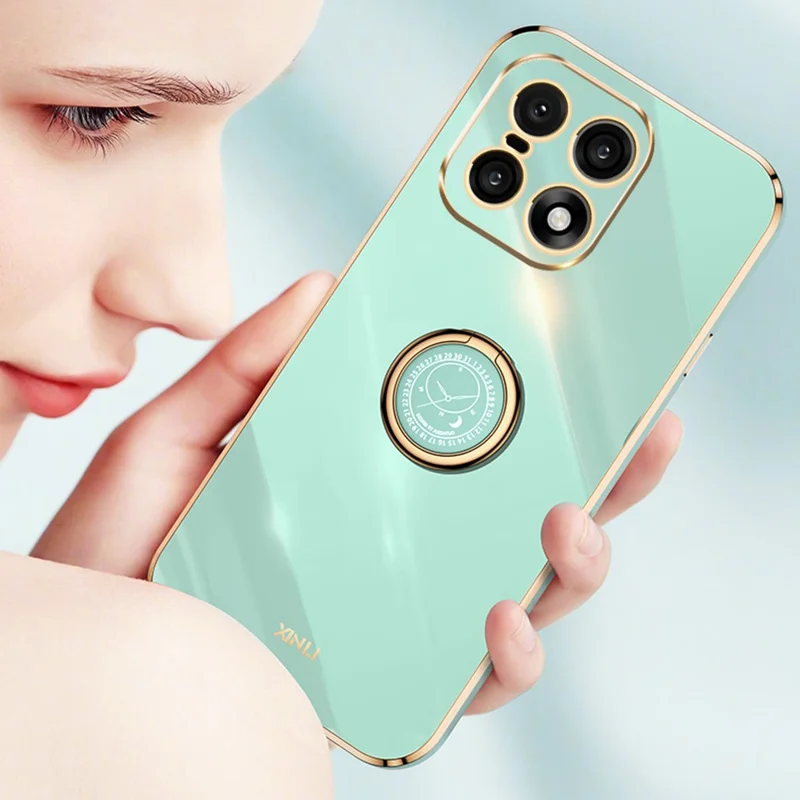 XINLI For OnePlus 15 5G Phone Case Ring Kickstand Electroplating TPU Sweatproof Protection Phone Cover - Cyan