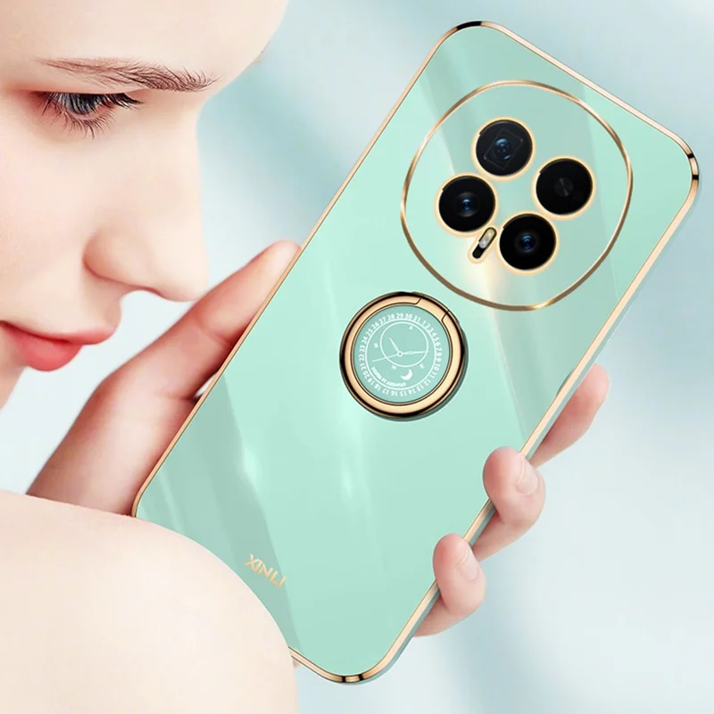 XINLI til Honor Magic8 5G telefonbeskyttelse med ringholder og kickstand, elektropladeret TPU beskyttelsesdæksel mod sved - Cyan