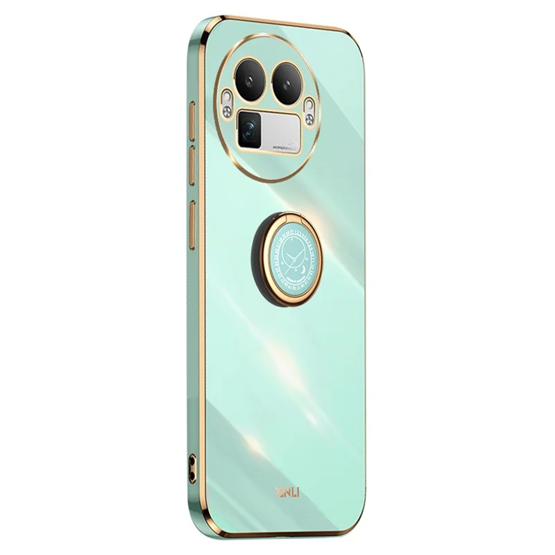 XINLI For Realme GT 8 Pro 5G Phone Case Ring Kickstand Electroplating TPU Sweatproof Protection Phone Cover - Cyan