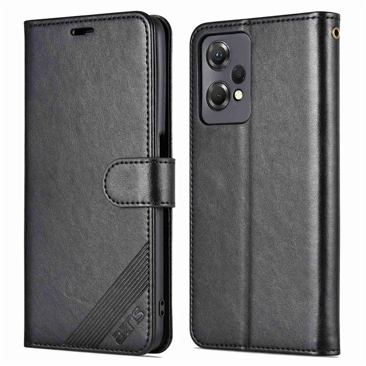 AZNS Pour OnePlus Nord CE 2 Lite 5G / Realme 9 Pro 5G Texturant PU le Cuir de Téléphone, Portefeuille Anti-bas du Portefeuille Magne de Fermoir - le Noir