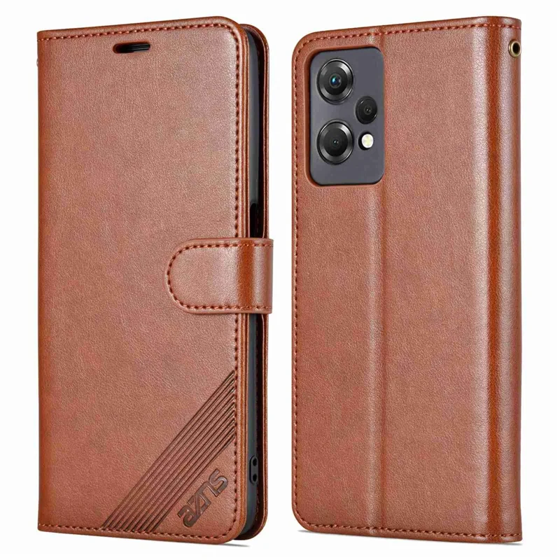 AZNS For OnePlus Nord CE 2 Lite 5G / Realme 9 Pro 5G / 9 5G Textured PU Leather Phone Case, Anti-fall Stand Wallet Magnetic Clasp Cover - Brown