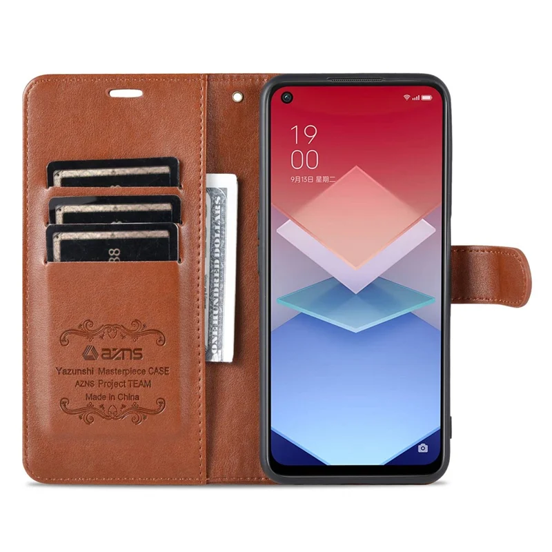 AZNS For OnePlus Nord CE 2 Lite 5G / Realme 9 Pro 5G / 9 5G Textured PU Leather Phone Case, Anti-fall Stand Wallet Magnetic Clasp Cover - Brown