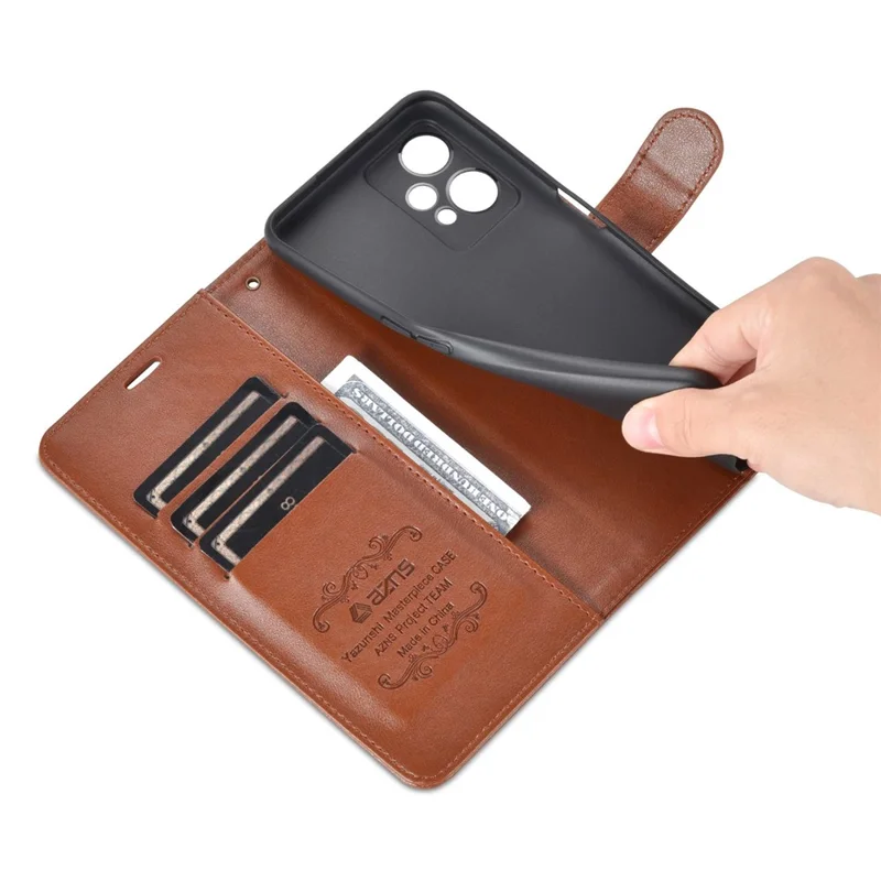 AZNS For OnePlus Nord CE 2 Lite 5G / Realme 9 Pro 5G / 9 5G Textured PU Leather Phone Case, Anti-fall Stand Wallet Magnetic Clasp Cover - Brown