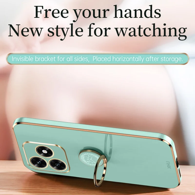 XINLI For Honor X5c Plus 4G Phone Case Ring Kickstand Electroplating TPU Sweatproof Protection Phone Cover - Cyan