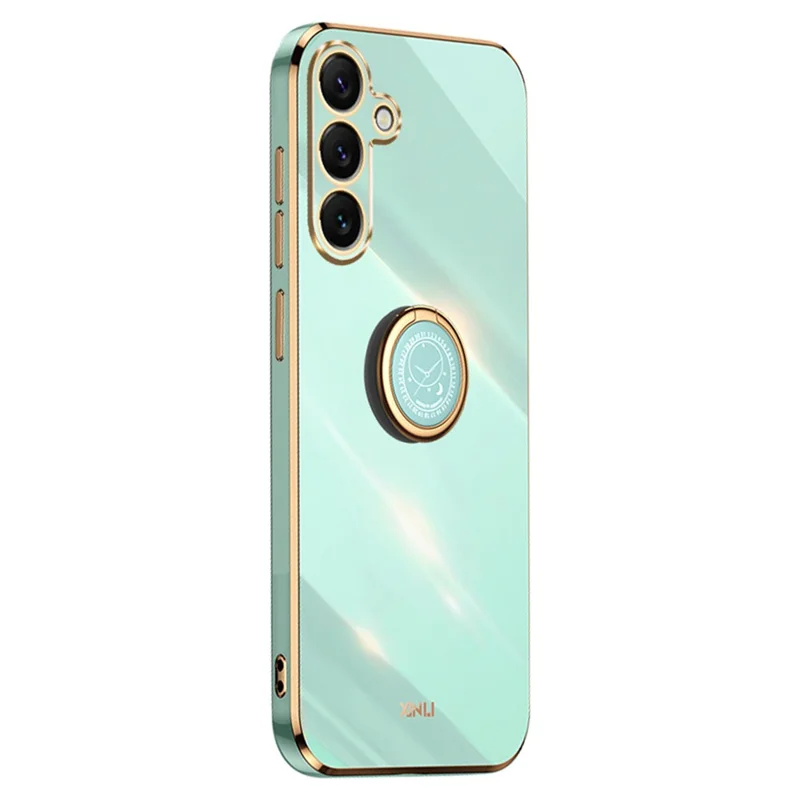 XINLI For Samsung Galaxy S26 Phone Case Ring Kickstand Electroplating TPU Sweatproof Protection Phone Cover - Cyan