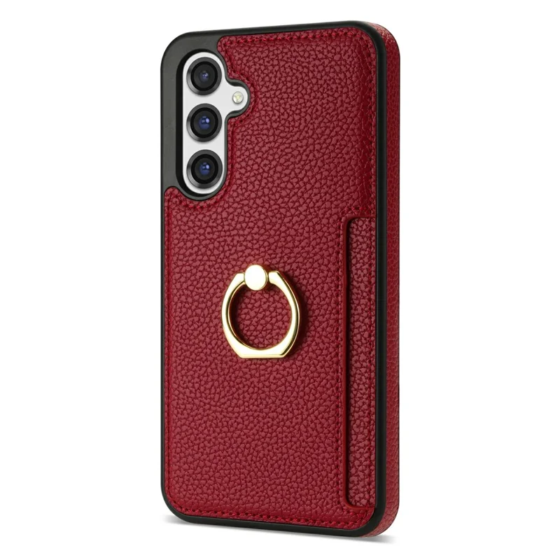 For Samsung Galaxy S26+ Case Ring Kickstand PU + TPU Card Holder Phone Cover - Red