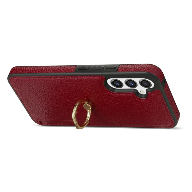 For Samsung Galaxy S26+ Case Ring Kickstand PU + TPU Card Holder Phone Cover - Red