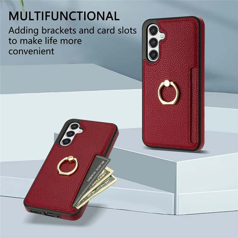 For Samsung Galaxy S26+ Case Ring Kickstand PU + TPU Card Holder Phone Cover - Red