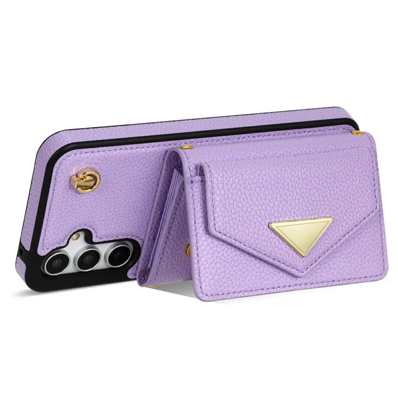 For Samsung Galaxy S26+ Case Card Slots PU+TPU Cell Phone Cover with Long Strap - Purple