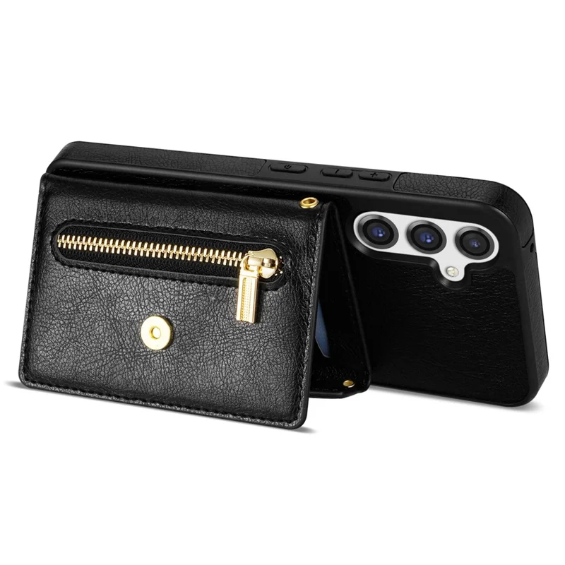 N.BEKUS Funda de Cuero con Cremallera para Samsung Galaxy S26, Funda Tipo Cartera con Ranuras para Tarjetas y Correa de Hombro - Negro