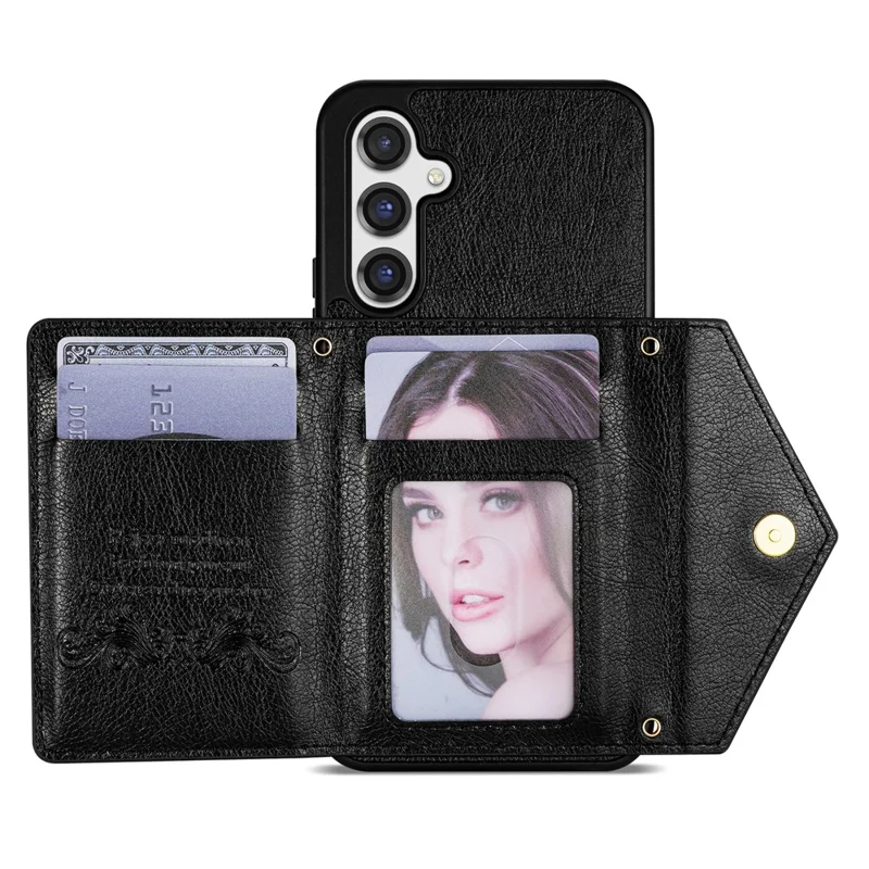 N.BEKUS pour Samsung Galaxy S26+ étui en cuir avec fermeture à glissière, support de carte, housse de téléphone avec sangle d'épaule - Noir