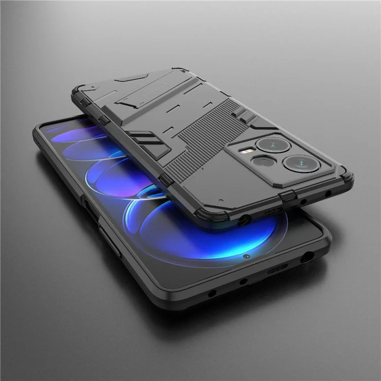 Для Xiaomi Redmi Note 12 Pro+ 5G Жесткий ПК+Мягкий TPU Чехол для телефона Ударопрочный Подставка Защитная крышка - Черный