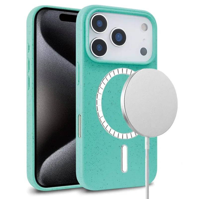 Achat en gros pour étui magnétique iPhone 17 Pro compatible MagSafe en paille de blé et TPU, housse anti-chute - Vert menthe