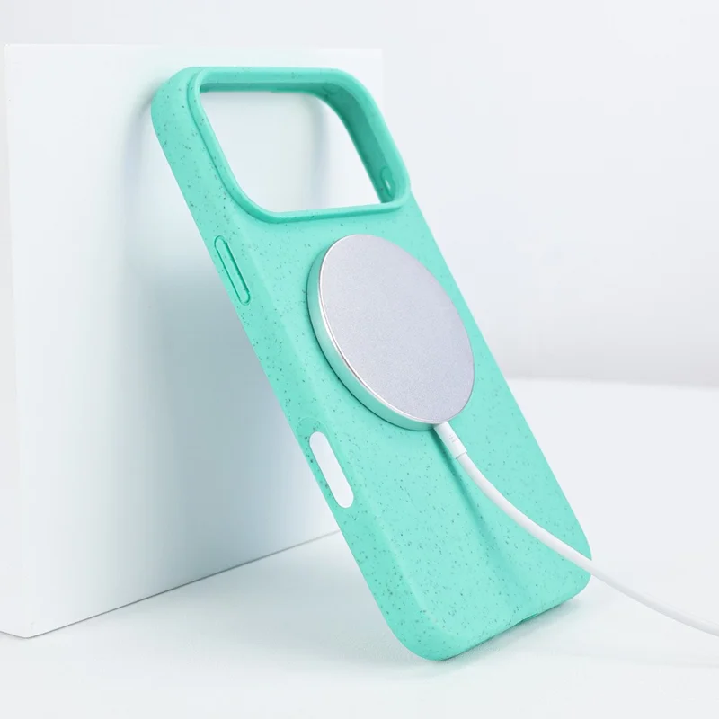 Achat en gros pour étui magnétique iPhone 17 Pro compatible MagSafe en paille de blé et TPU, housse anti-chute - Vert menthe