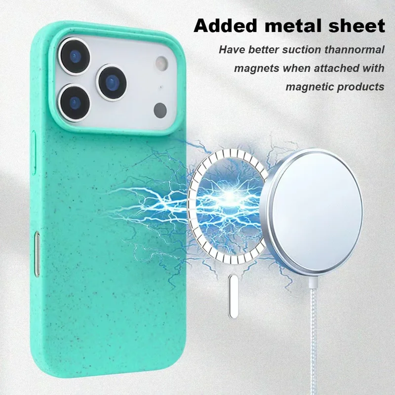 Achat en gros pour étui magnétique iPhone 17 Pro compatible MagSafe en paille de blé et TPU, housse anti-chute - Vert menthe