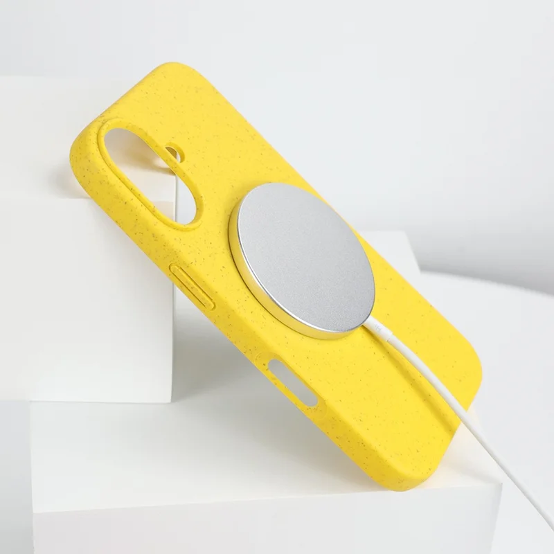 Compra em Volume para Capa Magnética iPhone 17 Compatível com MagSafe, Capa de Telemóvel em Palha de Trigo TPU Anti-queda - Amarelo