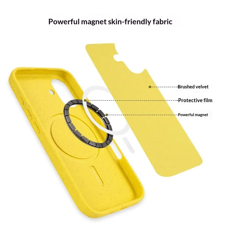 Compra em Volume para Capa Magnética iPhone 17 Compatível com MagSafe, Capa de Telemóvel em Palha de Trigo TPU Anti-queda - Amarelo