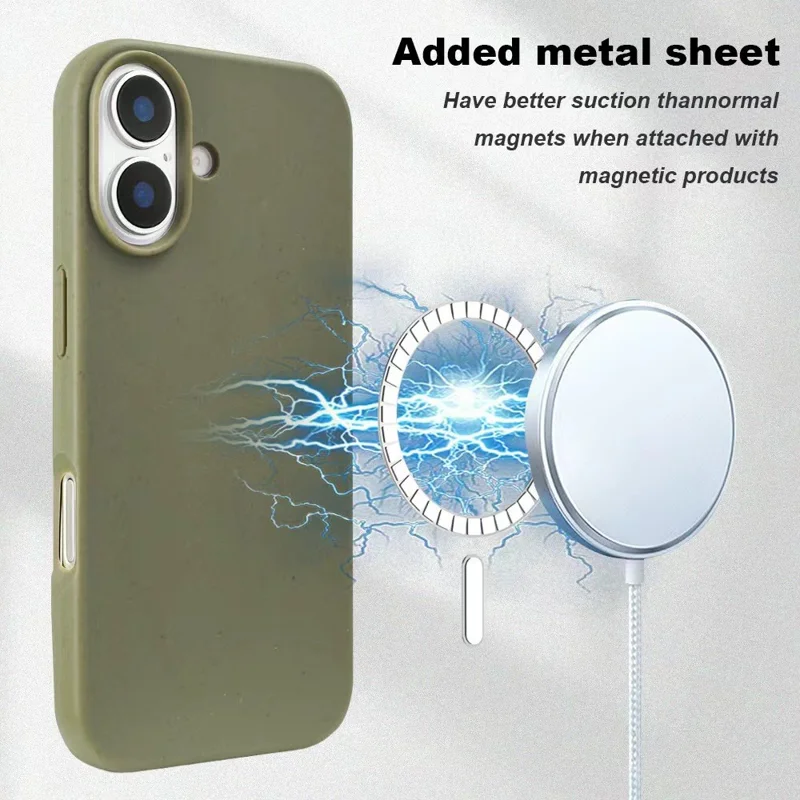 Compra em Volume para Capa Magnética iPhone 17 Compatível com MagSafe, Capa de Telemóvel em Palha de Trigo TPU Anti-queda - Amarelo
