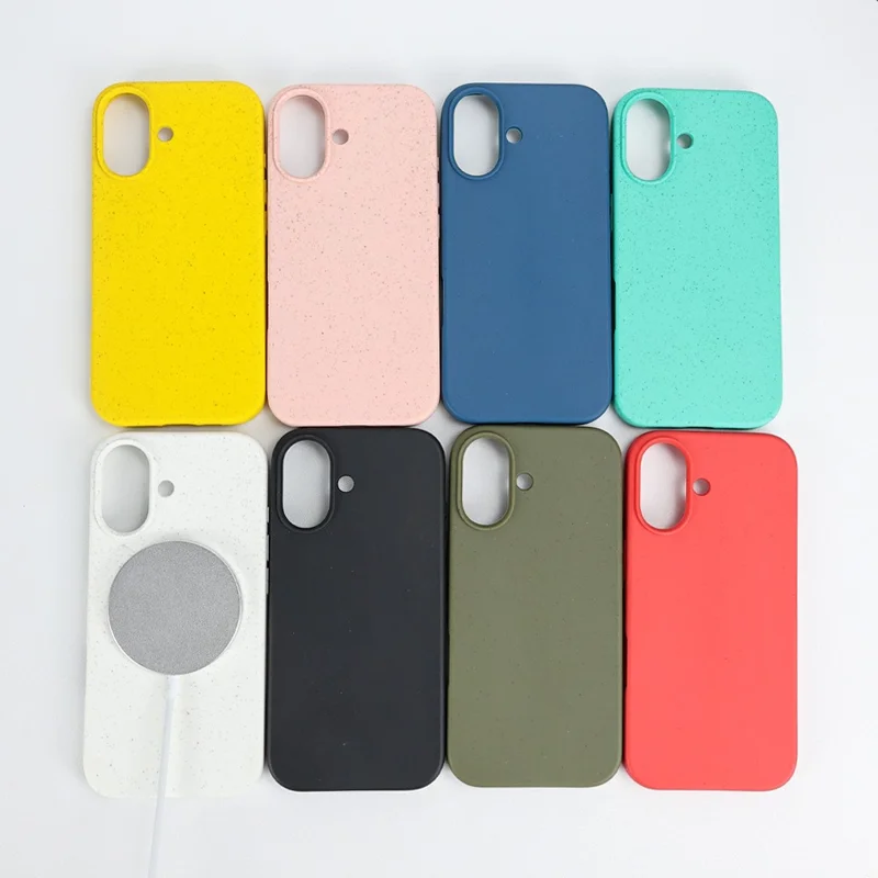 Compra em Volume para Capa Magnética iPhone 17 Compatível com MagSafe, Capa de Telemóvel em Palha de Trigo TPU Anti-queda - Amarelo