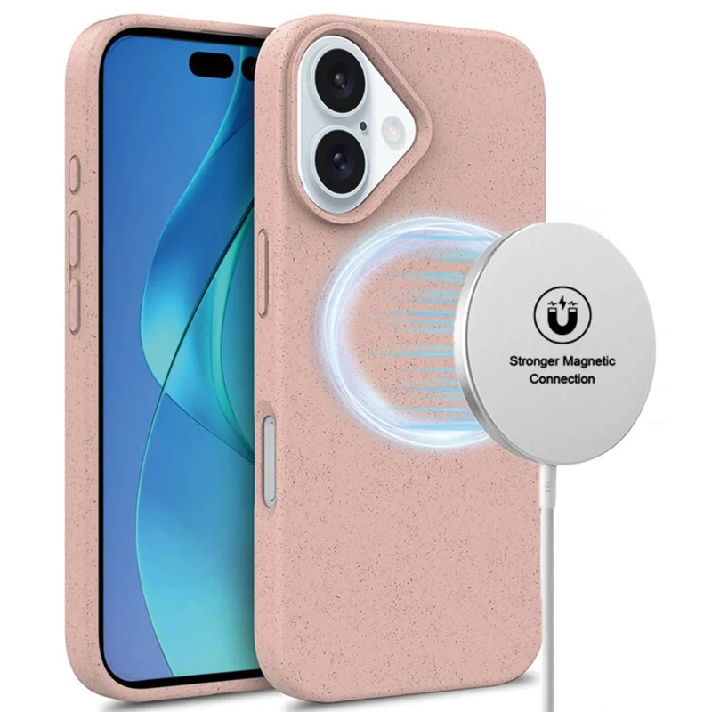 Acquisto all'ingrosso per custodia magnetica iPhone 16 compatibile con MagSafe in materiale di paglia di grano e TPU, cover antigraffio - Rosa
