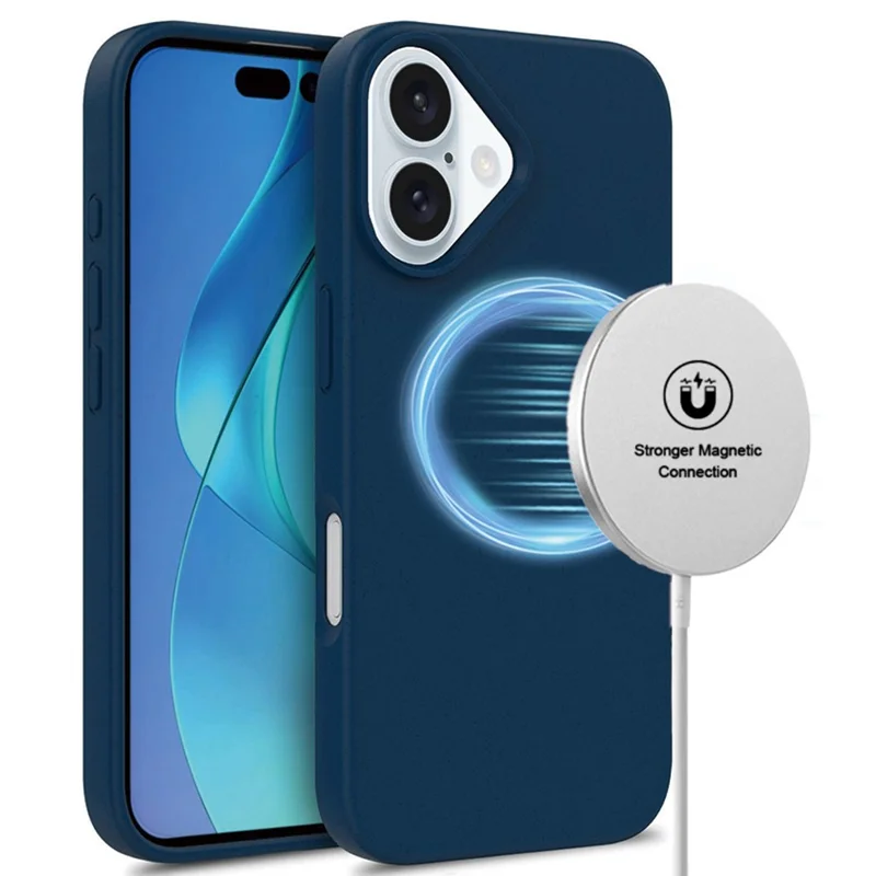 Compra al por mayor de funda magnética para iPhone 16 Plus compatible con MagSafe, carcasa anticaída de paja de trigo y TPU - Azul marino