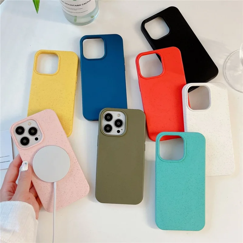 Coque magnétique pour iPhone 16 Pro Max, compatible MagSafe, en paille de blé et TPU, protection anti-chute - Rose