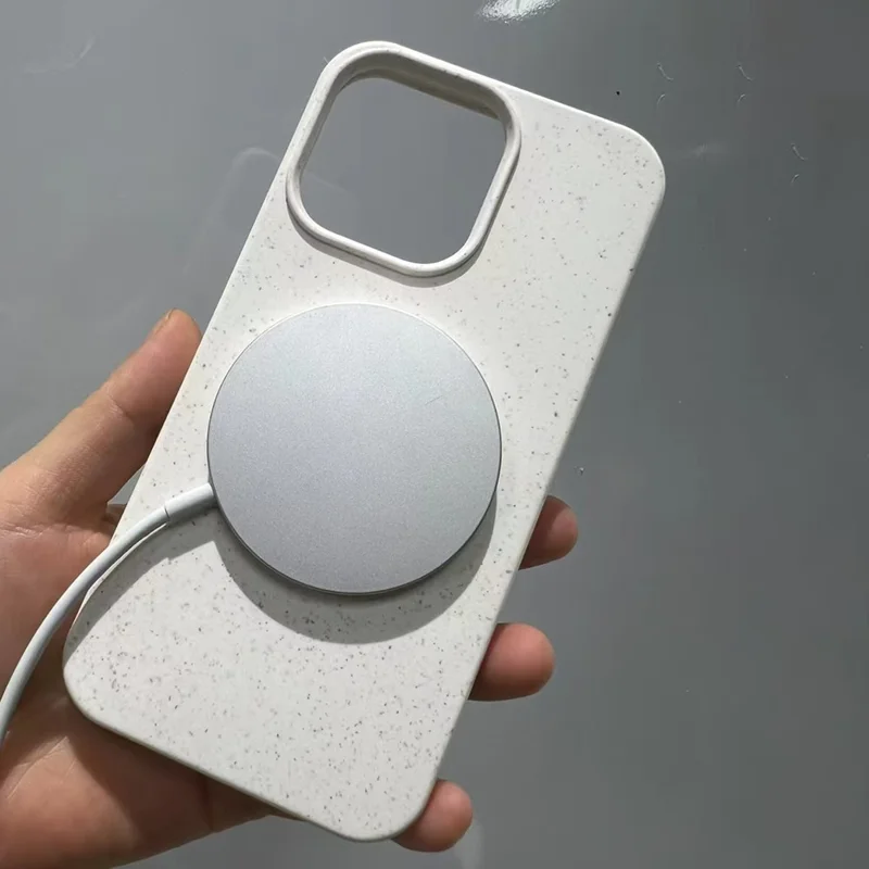 Acquisto all'ingrosso per custodia magnetica iPhone 15 Pro compatibile con MagSafe in materiale di paglia di grano e TPU, cover antigraffio - Bianco