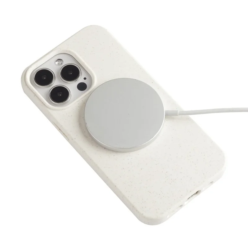 Coque magnétique pour iPhone 15 Pro Max, compatible MagSafe, en paille de blé et TPU, anti-chute, pour achat en gros - Blanc