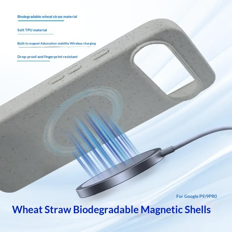 Compra al por mayor para Google Pixel 10 / Pixel 10 Pro Funda magnética de paja de trigo y TPU, funda protectora anticaídas - Azul marino