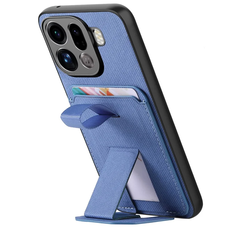 For Oppo Find X9 Pro 5G Case Cloth Texture TPU PU Leather PC Phone Back Cover with Card Holder Kickstand - Blue