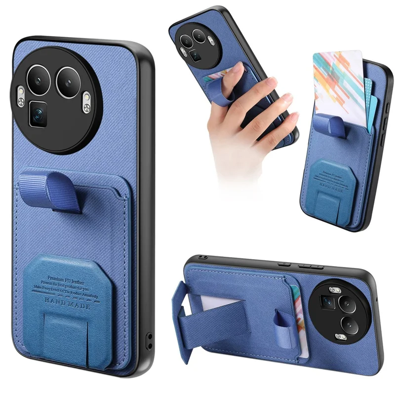 Funda para Realme GT 8 Pro 5G con textura de tela, compuesta de TPU, cuero PU y PC, con soporte y ranura para tarjetas - Azul