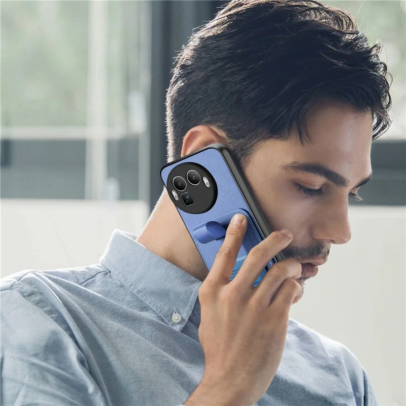 Funda para Realme GT 8 Pro 5G con textura de tela, compuesta de TPU, cuero PU y PC, con soporte y ranura para tarjetas - Azul