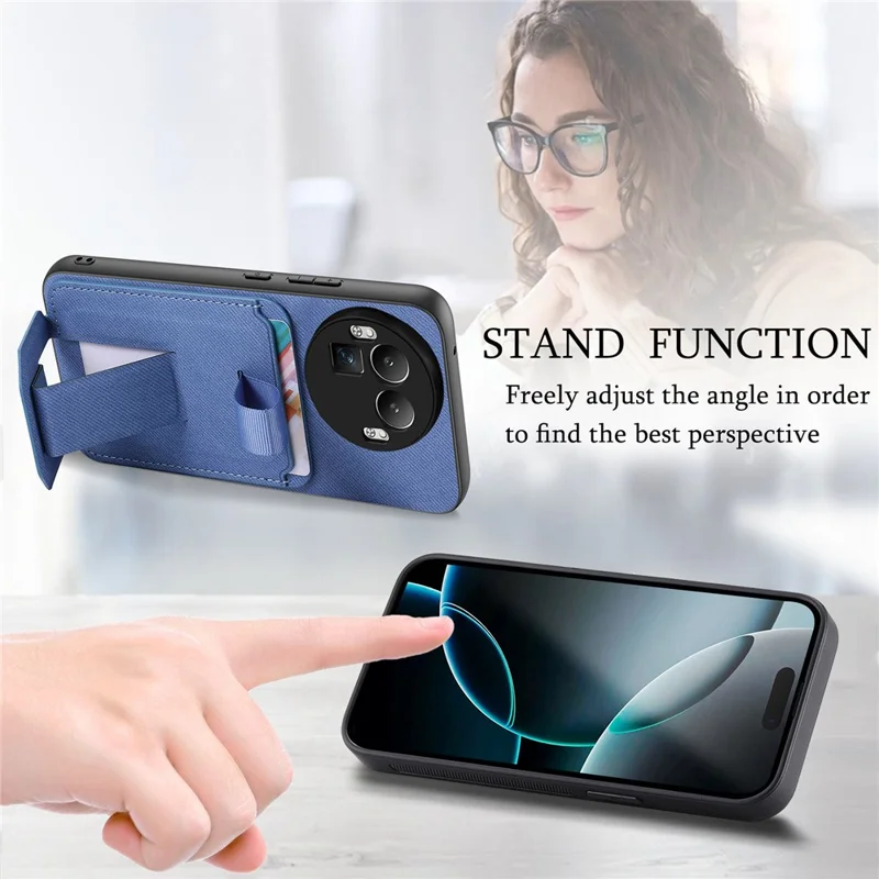 Funda para Realme GT 8 Pro 5G con textura de tela, compuesta de TPU, cuero PU y PC, con soporte y ranura para tarjetas - Azul