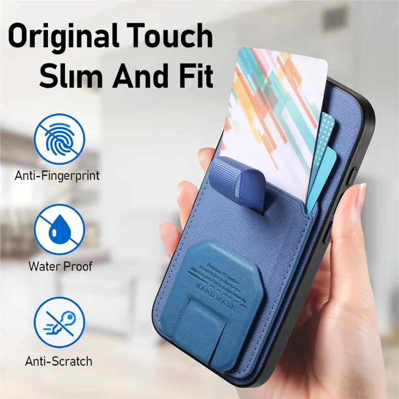 Funda para Realme GT 8 Pro 5G con textura de tela, compuesta de TPU, cuero PU y PC, con soporte y ranura para tarjetas - Azul