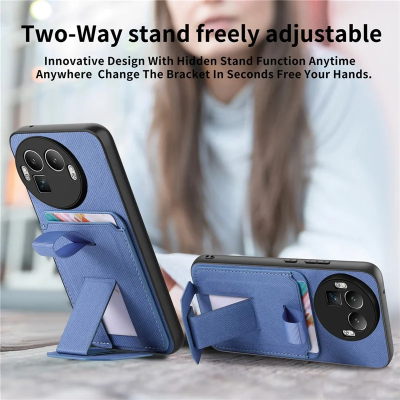 Funda para Realme GT 8 Pro 5G con textura de tela, compuesta de TPU, cuero PU y PC, con soporte y ranura para tarjetas - Azul