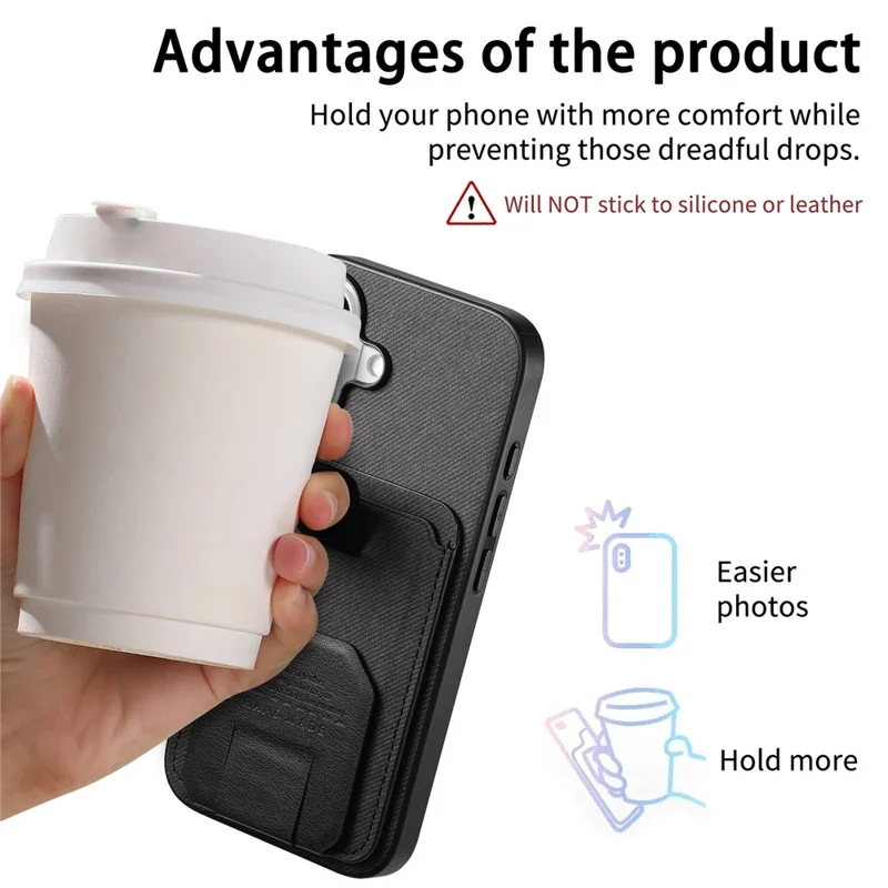 For iPhone 17 Pro Case Cloth Texture TPU PU Leather PC Phone Back Cover with Card Holder Kickstand - Black