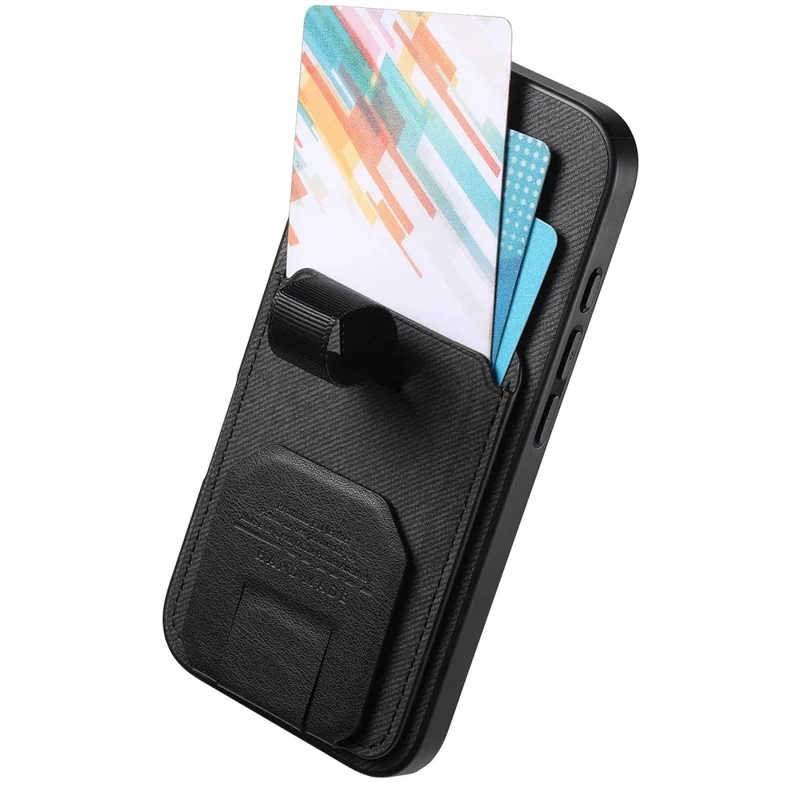 For iPhone 17 Pro Case Cloth Texture TPU PU Leather PC Phone Back Cover with Card Holder Kickstand - Black