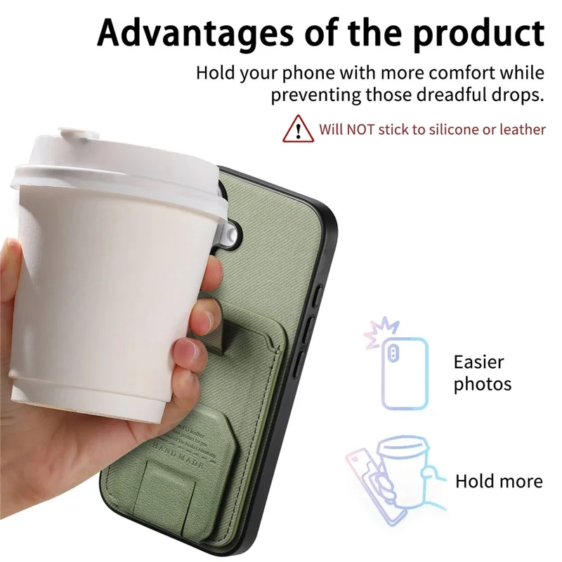 Til iPhone 17 Pro Max hylse med stoftekstur, TPU, PU-læder og PC bagside med kortlomme og kickstand - Grøn